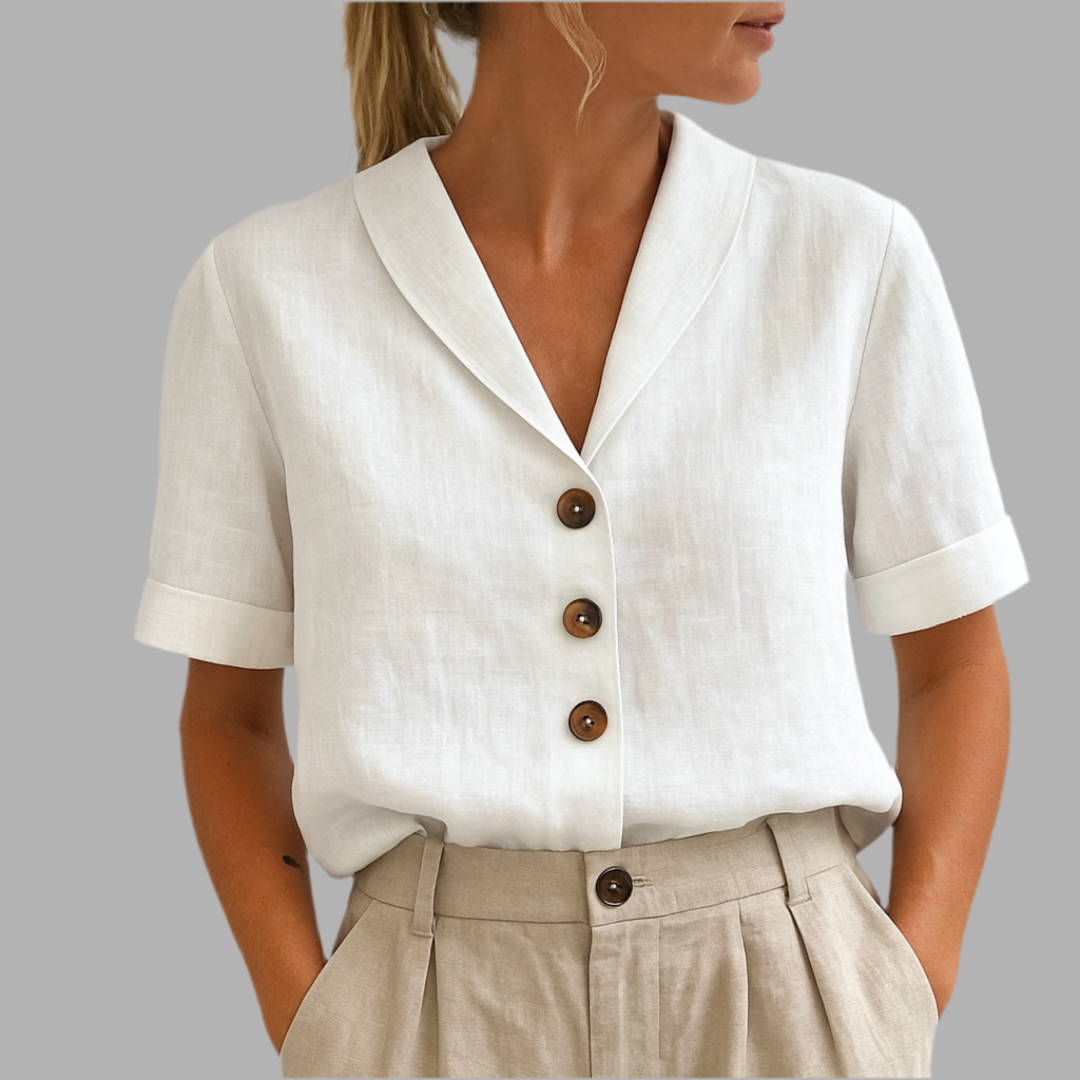 Emy™| Elegant ensfarget bluse