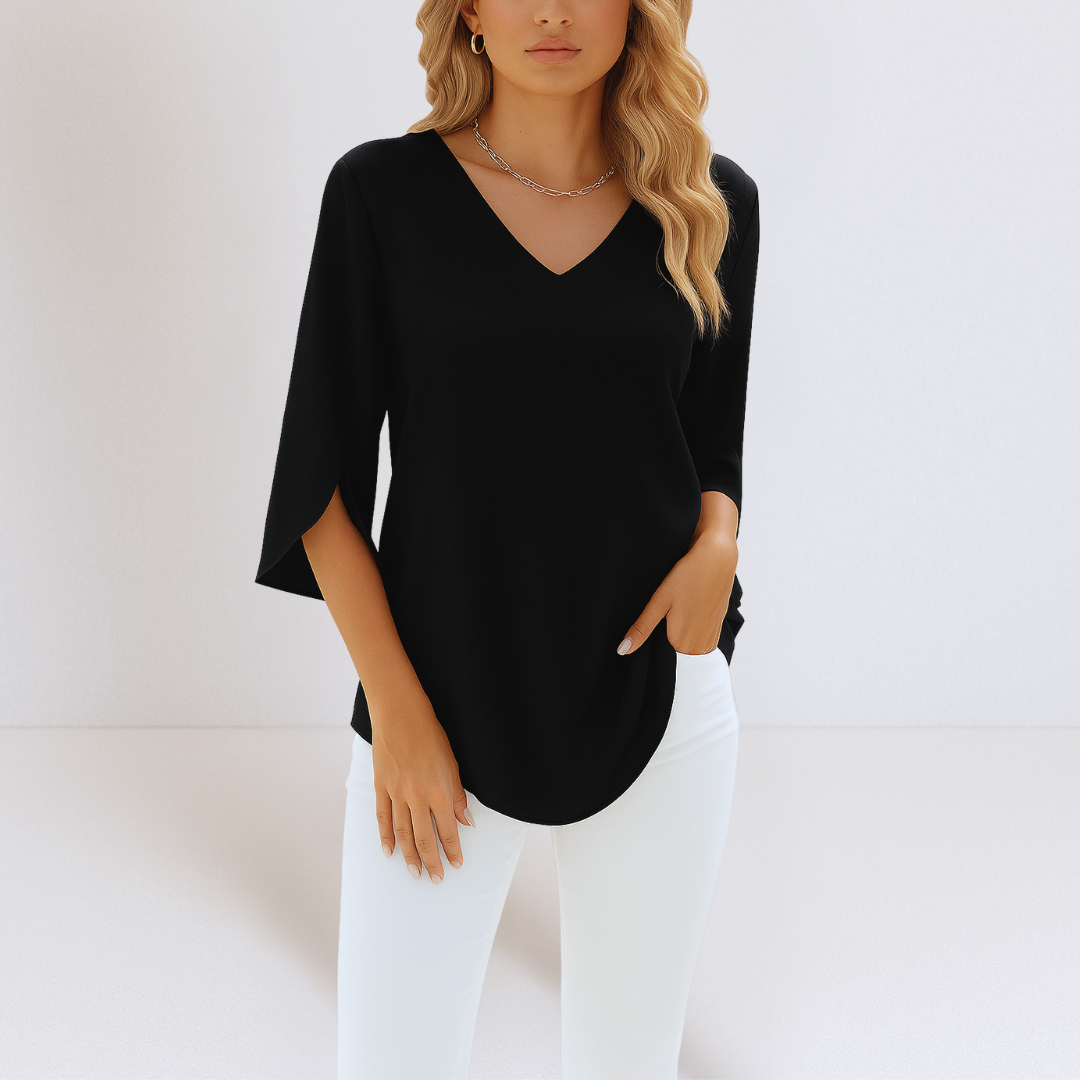 Alexia™ | Elegant Bluse med V-hals og splittede ermer