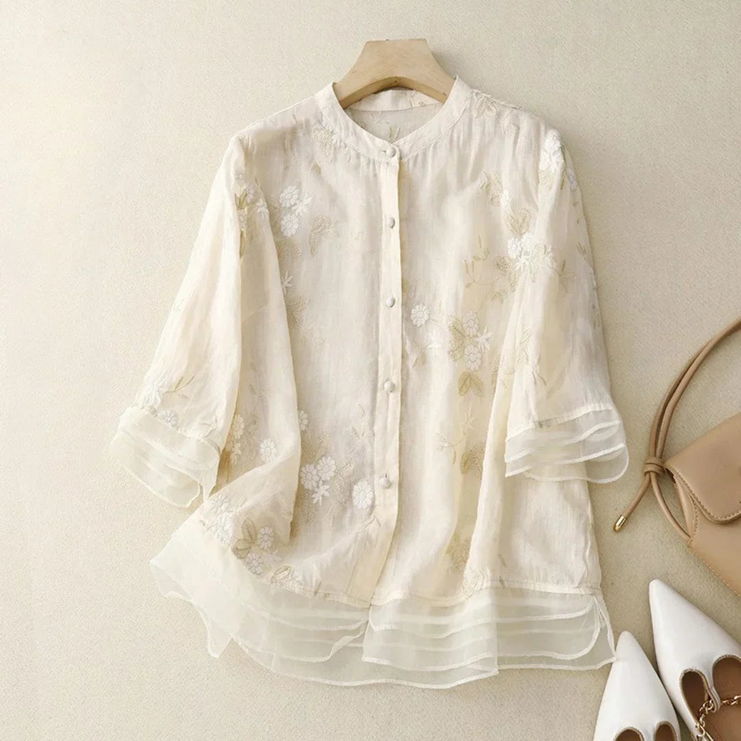 Malin | Bluse med broderte blomster