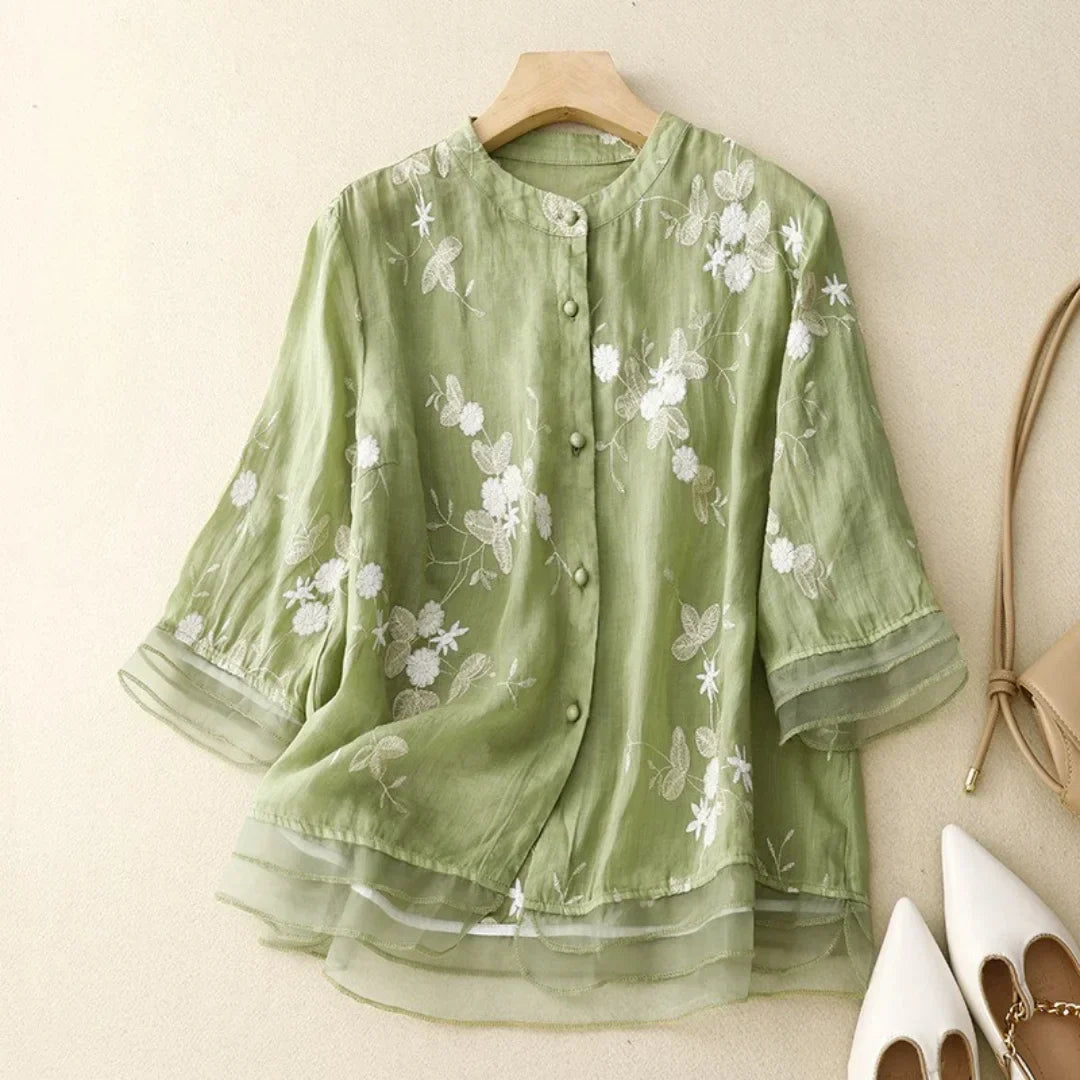 Malin | Bluse med broderte blomster