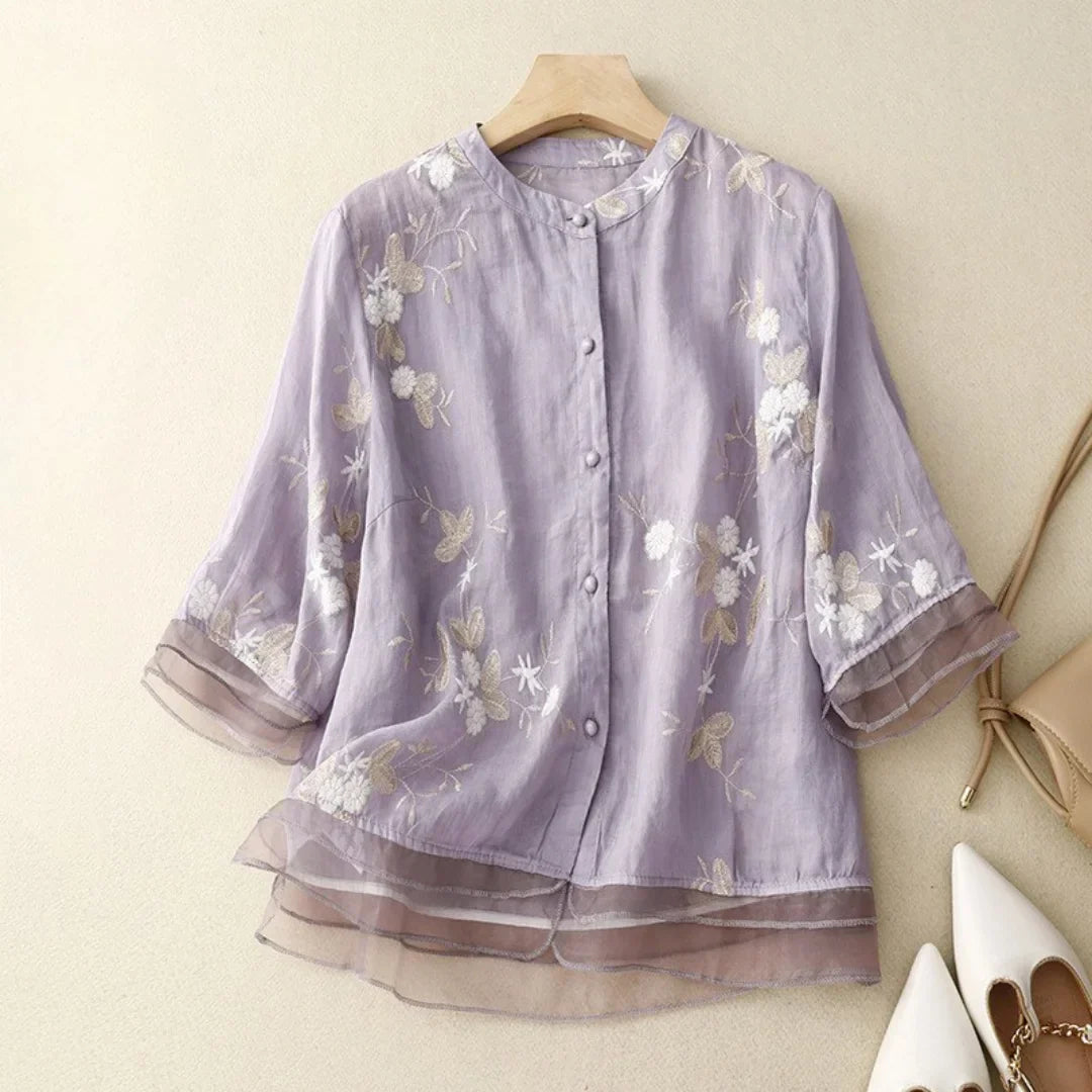 Malin | Bluse med broderte blomster