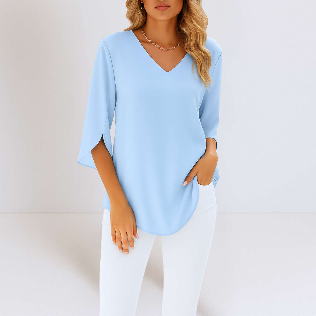 Alexia™ | Elegant Bluse med V-hals og splittede ermer