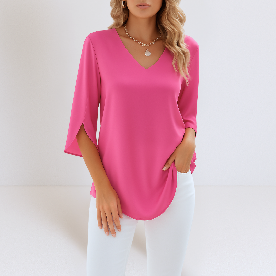 Alexia™ | Elegant Bluse med V-hals og splittede ermer