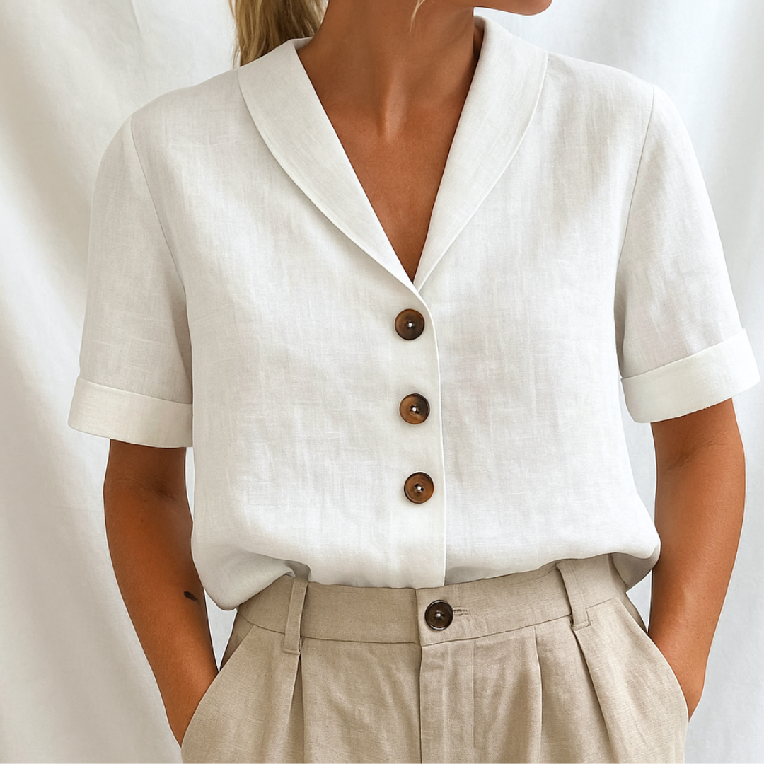 Emy™| Elegant ensfarget bluse