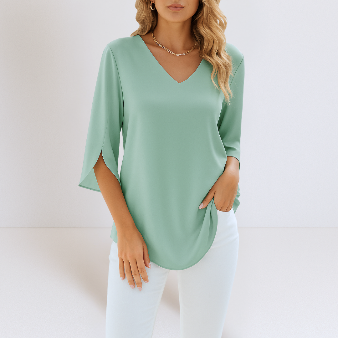 Alexia™ | Elegant Bluse med V-hals og splittede ermer