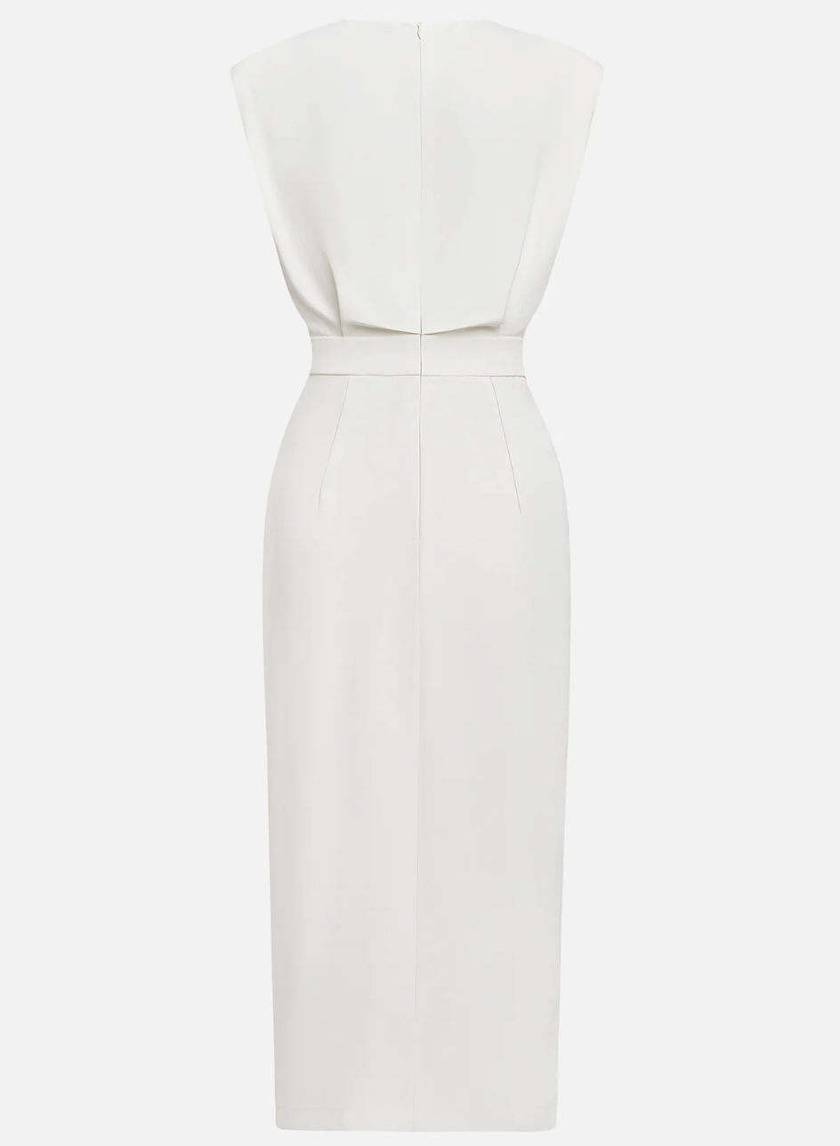 NOMI™ | Abito Avorio Elegante da Donna – Vestito Estivo con Bottoni Dorati e Spacco Laterale