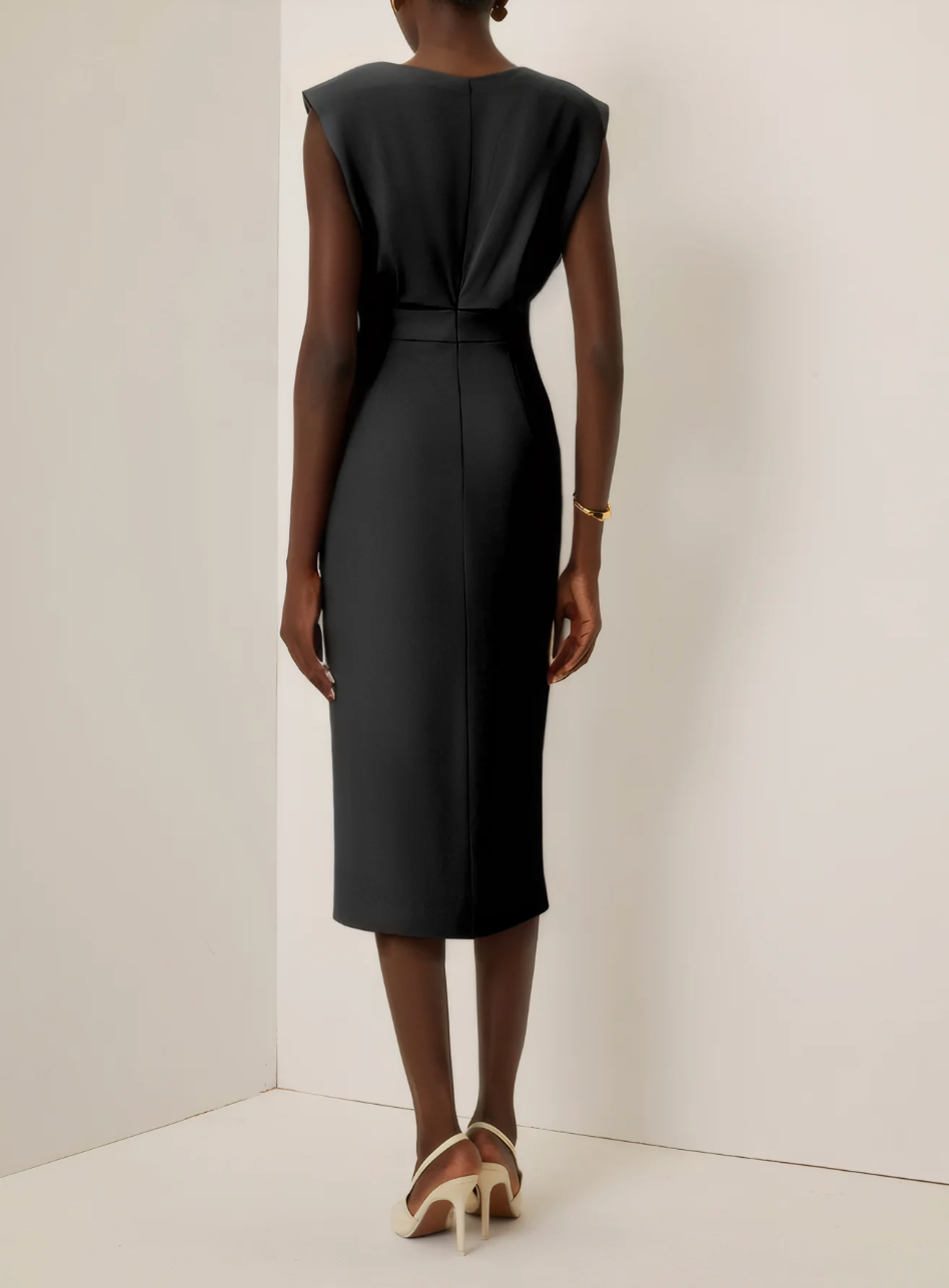 NOMI™ | Abito Avorio Elegante da Donna – Vestito Estivo con Bottoni Dorati e Spacco Laterale