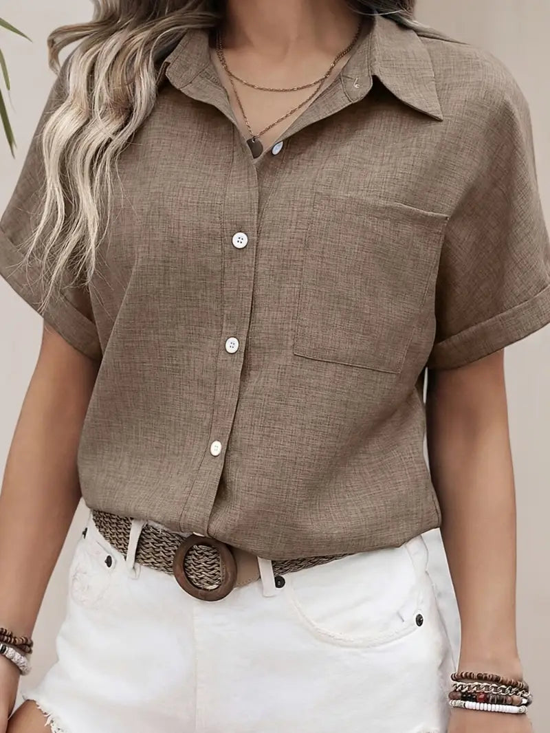 Avina™| Elegant Korte Ermer Skjorte Med Lomme